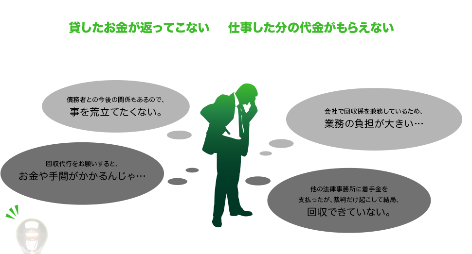 貸したお金が返ってこない…、仕事した分の代金がもらえない… 債権の回収でお困りではありませんか？